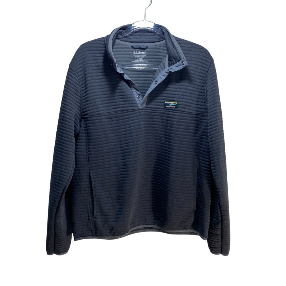 L.L. Bean Men's Navy Quarter-Snap Textured Pullover Sweater